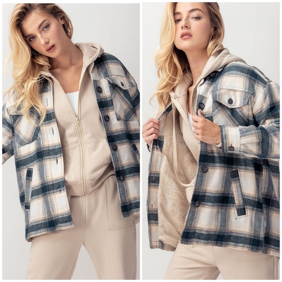 LAST ONE❗Cozy Chic Dark Teal Lined Plaid Flannel Oversized Shacket - Picture 14 of 14